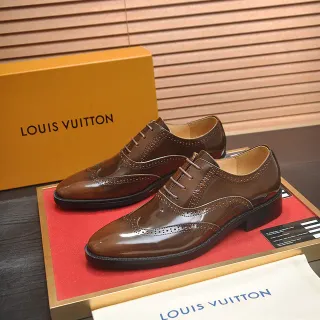 Louis Vuitton Brown Black Polished Patent Leather Wingtip Detailing Brogue
