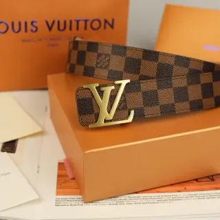 Louis Vuitton Brown Gold Damier Ebène Checkered Canvas LV Monogram Buckle Leather Belt