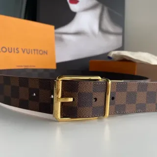 Louis Vuitton Brown Gold Damier Ebène Checkered Canvas Reversible Design Leather Belt