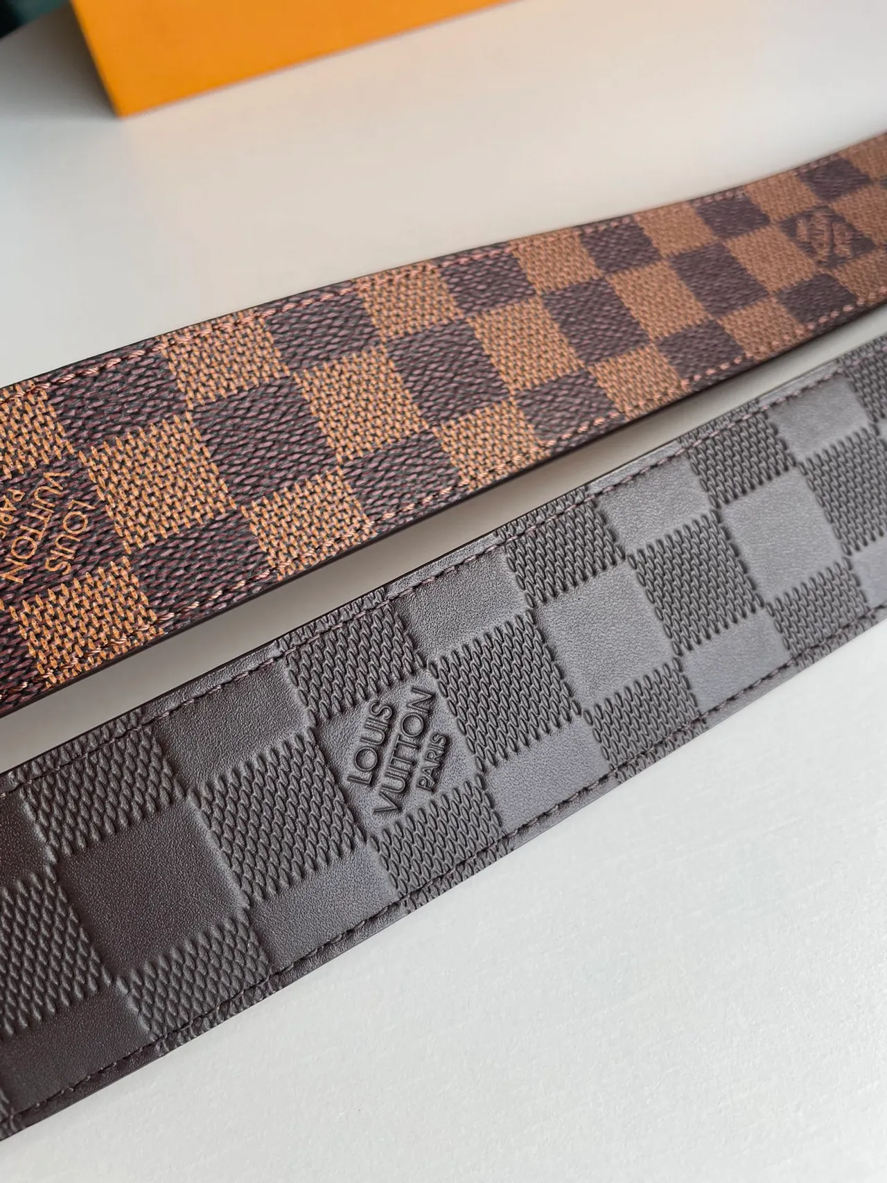Louis Vuitton Brown Gold Damier Ebène Checkered Canvas Reversible Design Leather Belt 2