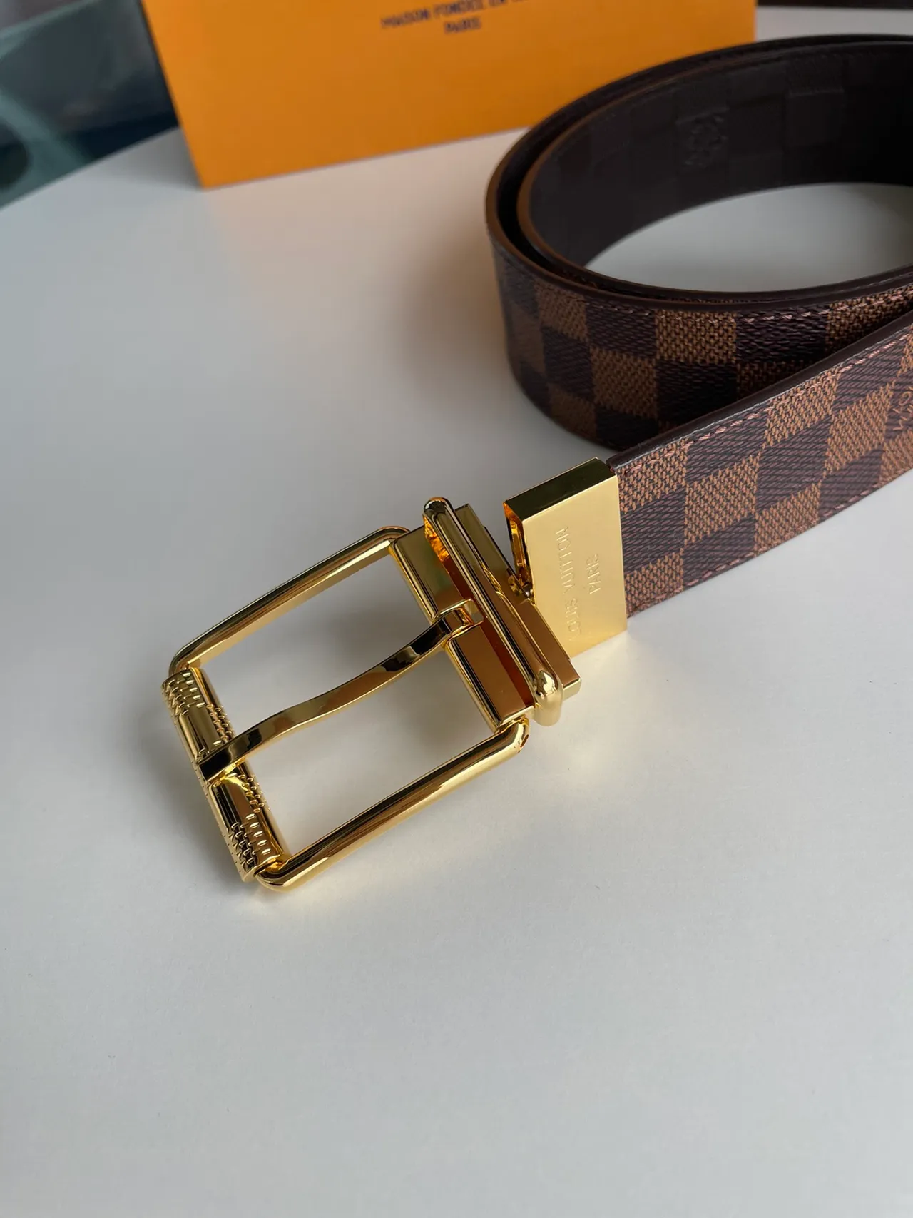 Louis Vuitton Brown Gold Damier Ebène Checkered Canvas Reversible Design Leather Belt 4