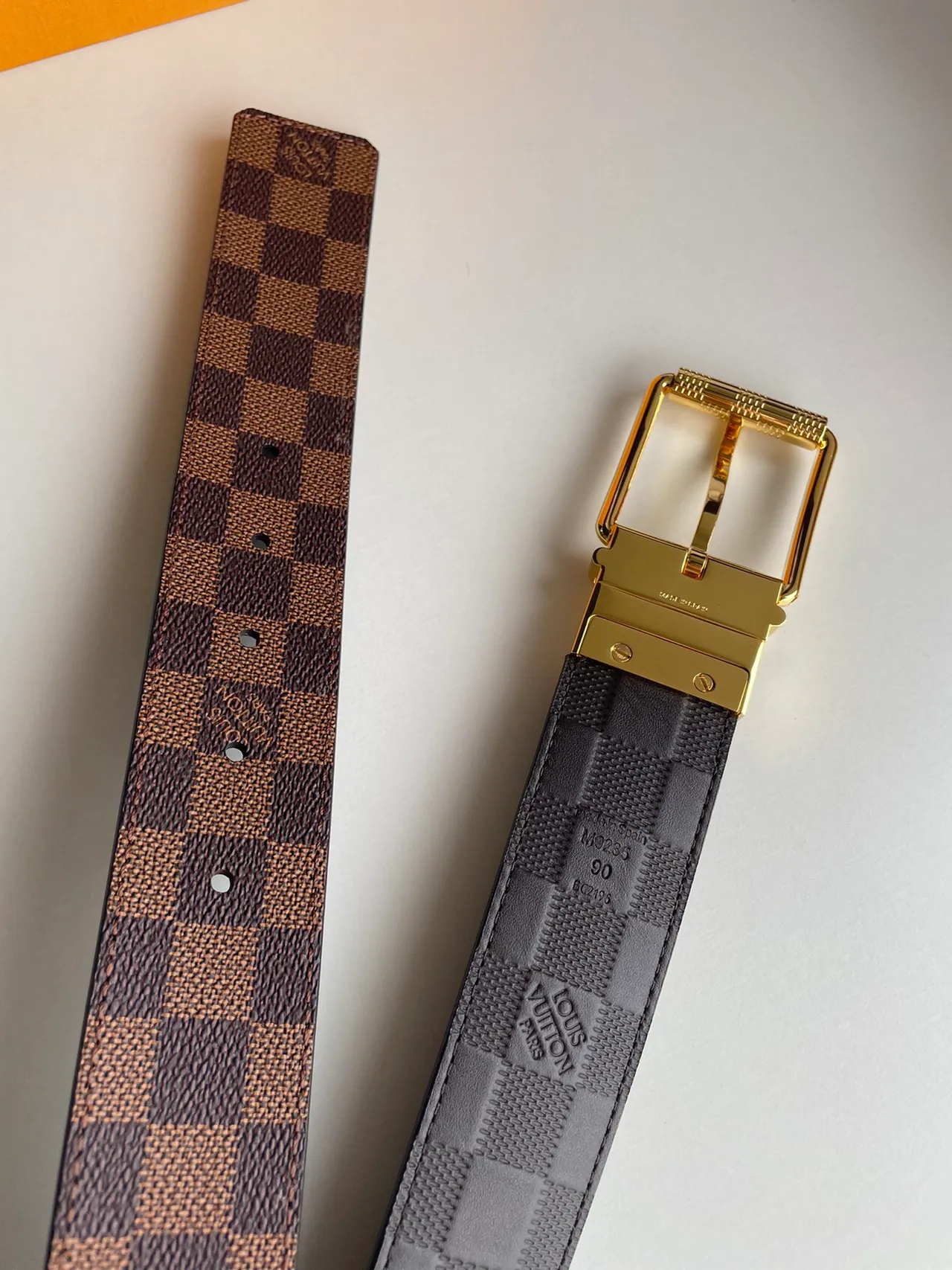 Louis Vuitton Brown Gold Damier Ebène Checkered Canvas Reversible Design Leather Belt 5