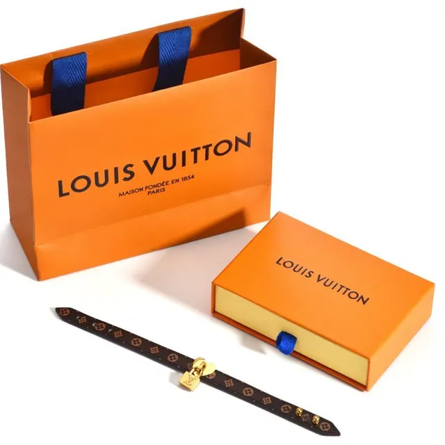 Louis Vuitton Brown Gold Monogram-Coated Leather Heart-Shaped Clasp Bracelet 4