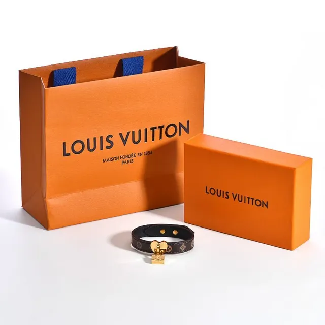 Louis Vuitton Brown Gold Monogram-Coated Leather Heart-Shaped Clasp Bracelet 5