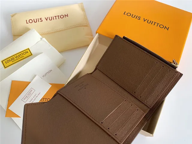 Louis Vuitton Brown Pink Damier Ebène Canvas Envelope Flap Short Wallet 20