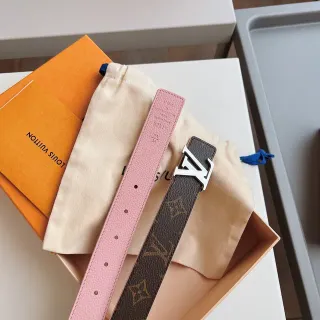 Louis Vuitton भूरा गुलाबी मोनोग्राम कैनवास दबाया चमड़ा पट्टा