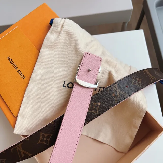 Louis Vuitton Brown Pink Monogram Canvas Pebbled Leather Belt 2