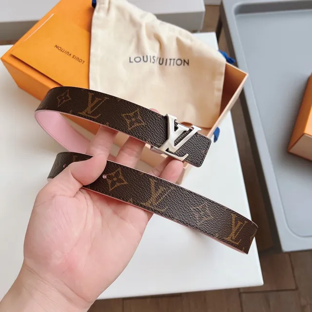 Louis Vuitton Brown Pink Monogram Canvas Pebbled Leather Belt 4