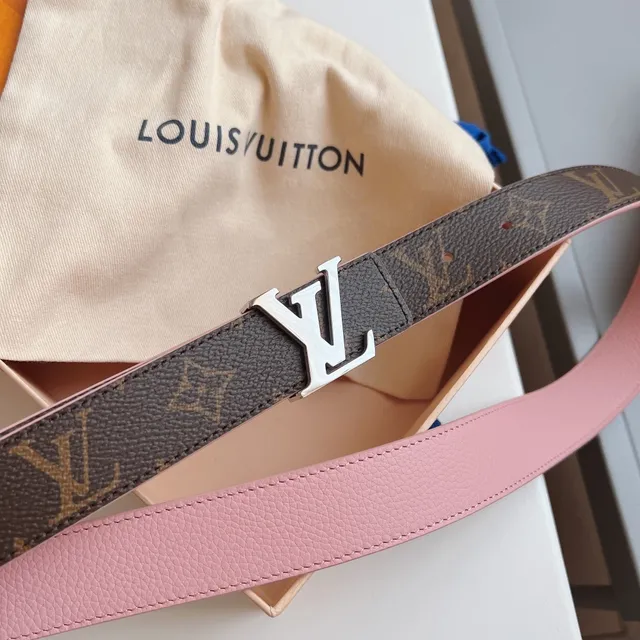 Louis Vuitton Brown Pink Monogram Canvas Pebbled Leather Belt 5