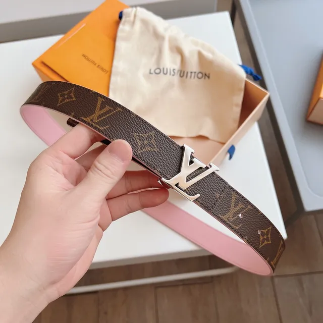 Louis Vuitton Brown Pink Monogram Canvas Pebbled Leather Belt 6