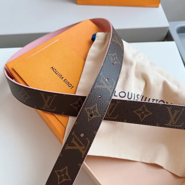 Louis Vuitton Brown Pink Monogram Canvas Pebbled Leather Belt 7