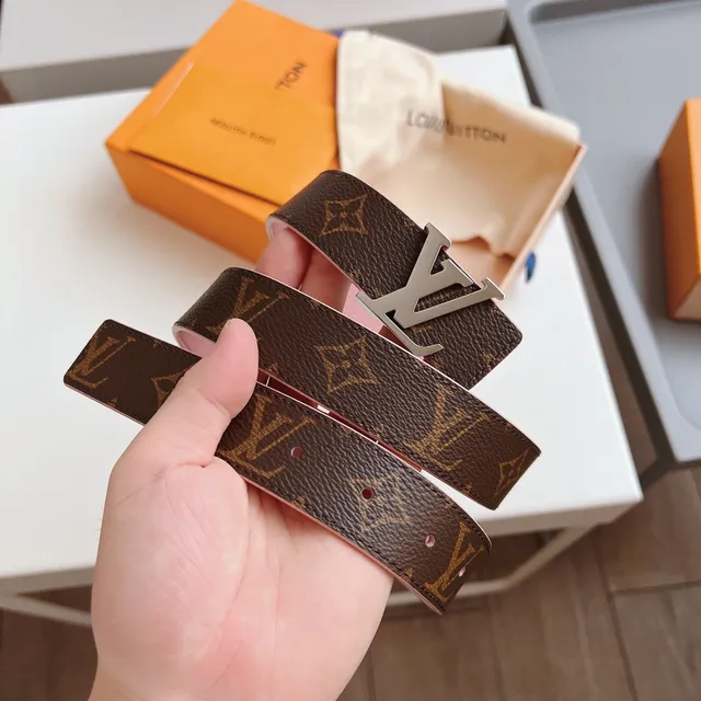 Louis Vuitton Brown Pink Monogram Canvas Pebbled Leather Belt 8