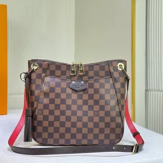 Louis Vuitton Brown Red Checkerboard Canvas Dual-Top-Zip Closure Hobo Bag
