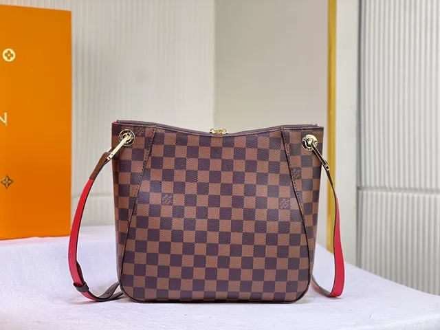 Louis Vuitton Brown Red Checkerboard Canvas Dual-Top-Zip Closure Hobo Bag 2