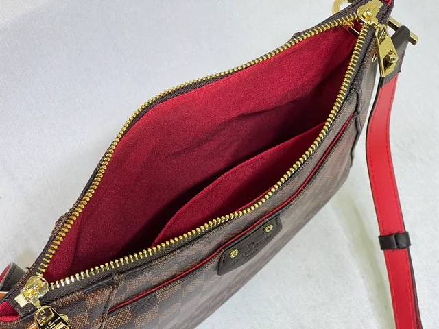 Louis Vuitton Brown Red Checkerboard Canvas Dual-Top-Zip Closure Hobo Bag 4