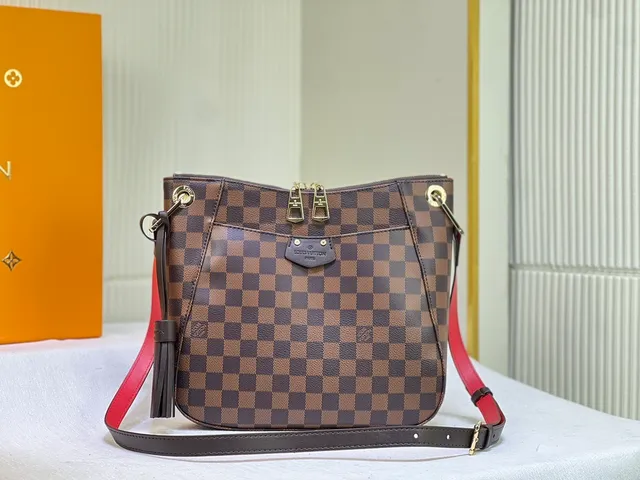 Louis Vuitton Brown Red Checkerboard Canvas Dual-Top-Zip Closure Hobo Bag 5
