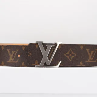 Louis Vuitton Brown Silver Monogram-Coated Canvas Interlocking LV Buckle Leather Belt