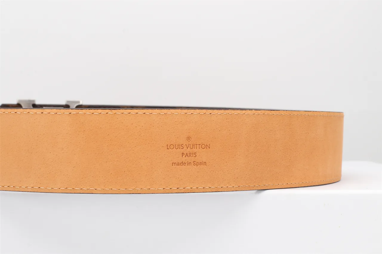 Louis Vuitton Brown Silver Monogram-Coated Canvas Interlocking LV Buckle Leather Belt 4