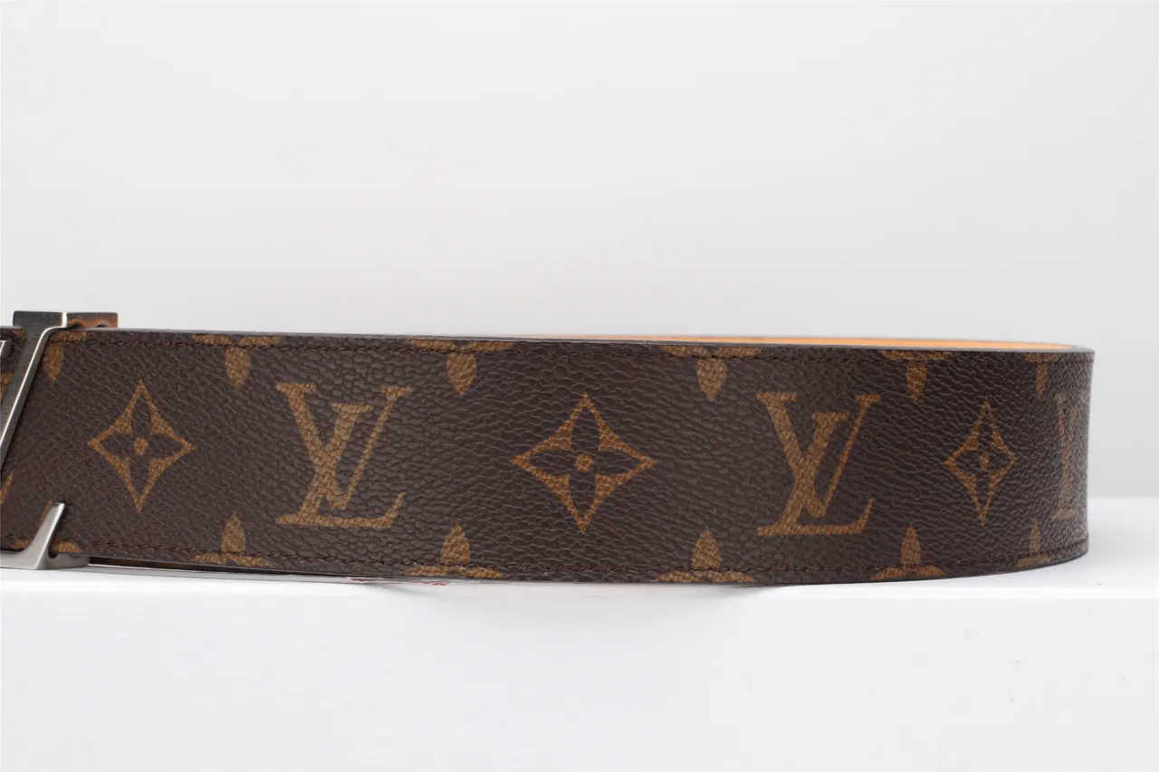 Louis Vuitton Brown Silver Monogram-Coated Canvas Interlocking LV Buckle Leather Belt 6