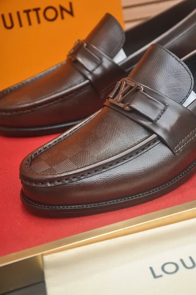 Louis Vuitton Brown Textured Leather Strap Loafers 2