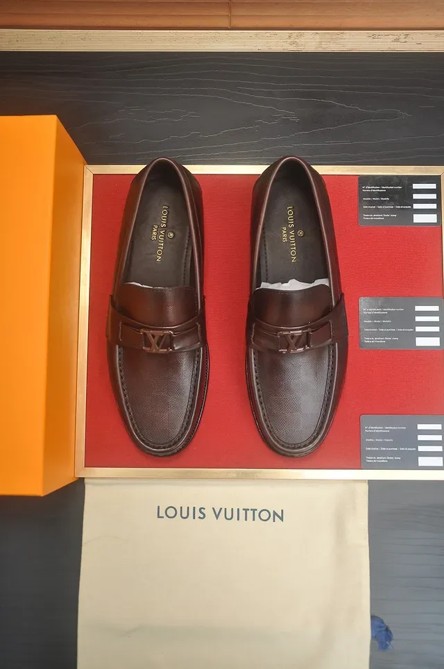 Louis Vuitton Brown Textured Leather Strap Loafers 5