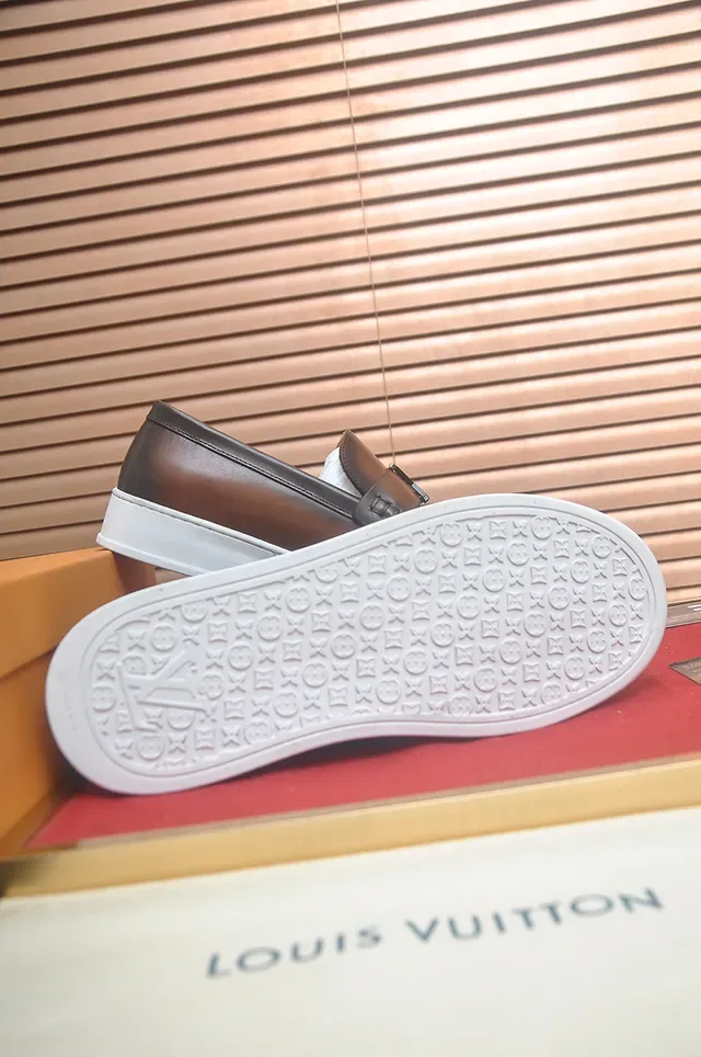 Louis Vuitton Brown White Moc-Toe Stitching Rubber Sole Loafer 3