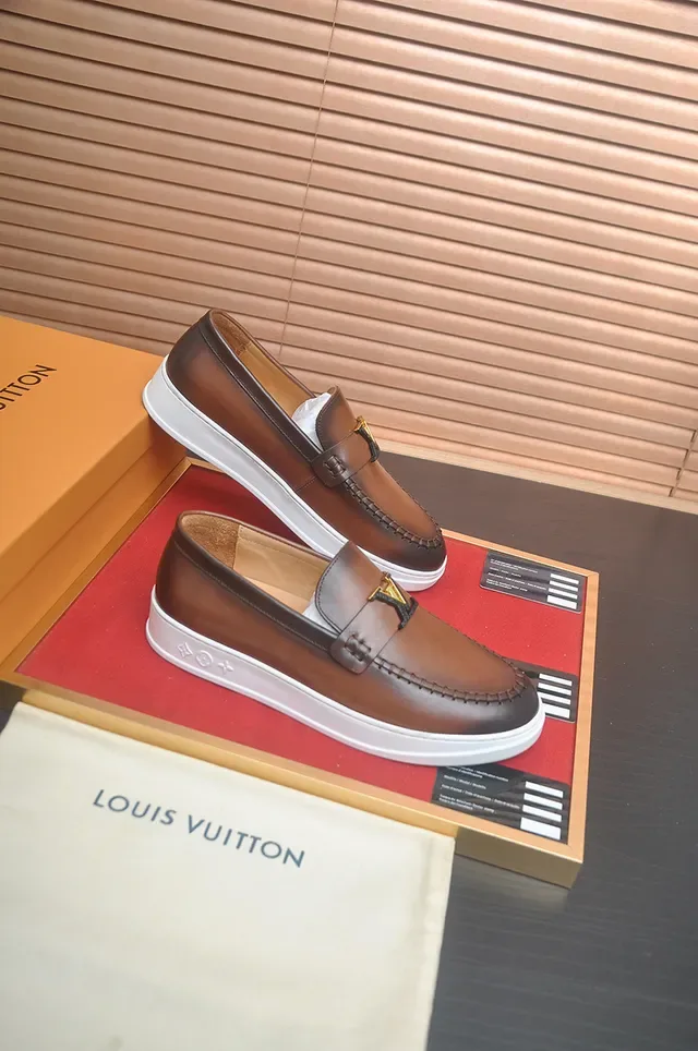 Louis Vuitton Brown White Moc-Toe Stitching Rubber Sole Loafer 4