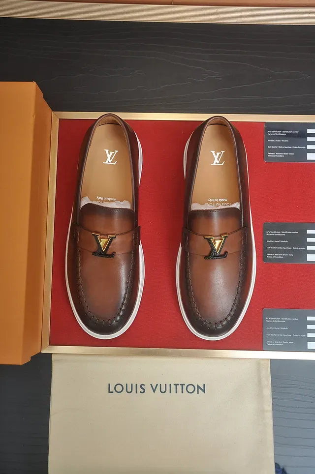 Louis Vuitton Brown White Moc-Toe Stitching Rubber Sole Loafer 5