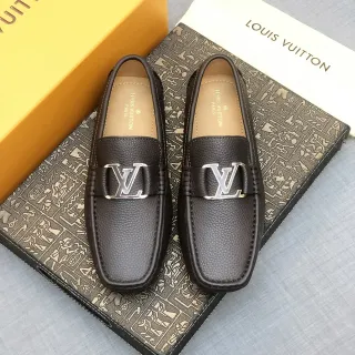 Louis Vuitton Buckle Loafer Brown Pebbled Leather Men's Loafers