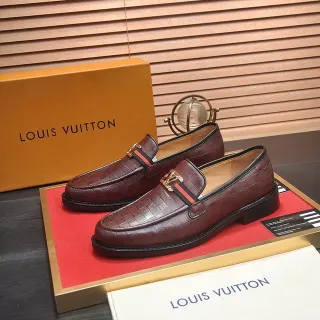 Louis Vuitton 勃艮第黑 篮纹皮革 LV Twist-Lock Buckle 乐福鞋