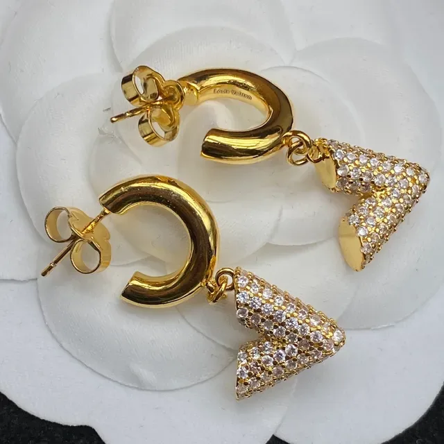 Louis Vuitton C-Hoop Pavé Triangle Drop Earrings 4