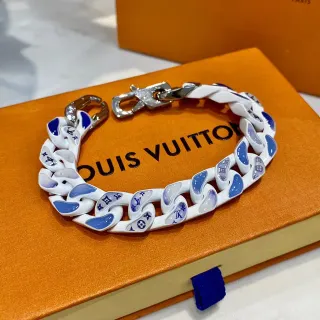 Louis Vuitton Cadena Enlazada Esmaltada Blanca y Azul Pulsera
