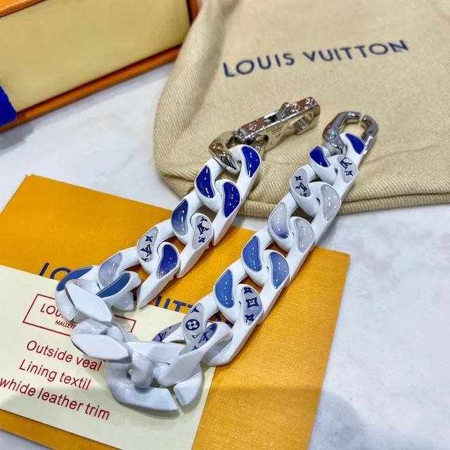 Louis Vuitton Chain Link Enamel White and Blue Bracelet 2