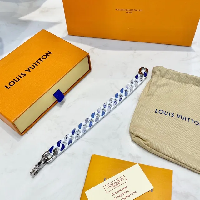 Louis Vuitton Chain Link Enamel White and Blue Bracelet 5