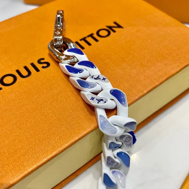 Louis Vuitton Chain Link Enamel White and Blue Bracelet 6