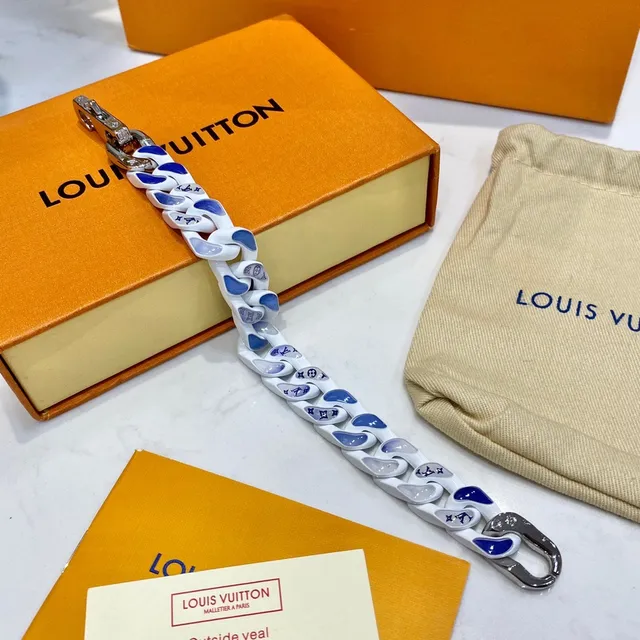 Louis Vuitton Chain Link Enamel White and Blue Bracelet 8
