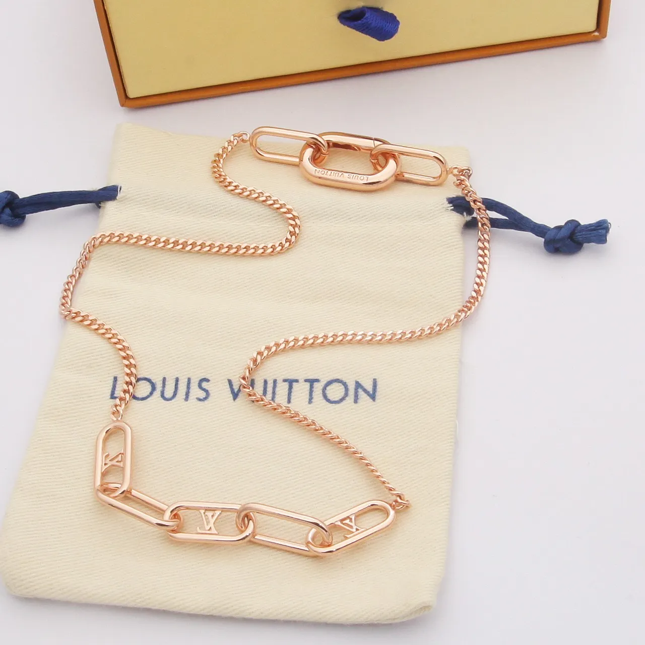 Louis Vuitton Chain Link Necklace Gold Rose Gold Silver Necklaces 3