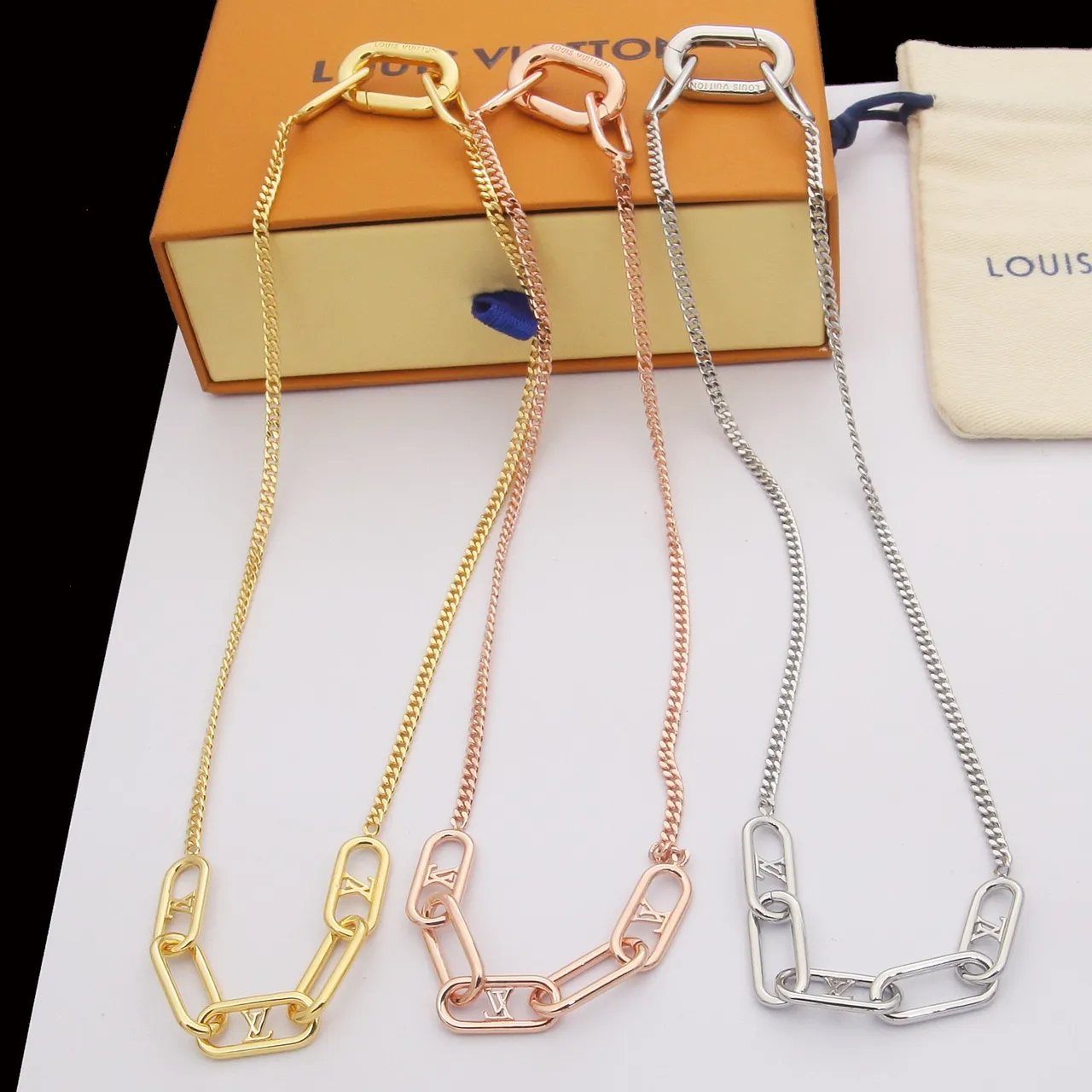 Louis Vuitton Chain Link Necklace Gold Rose Gold Silver Necklaces 6