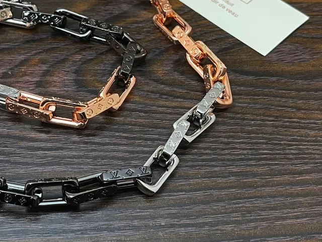 Louis Vuitton Chain Reaction Multicolor Rectangular Link Engraved Monogram Necklace 2