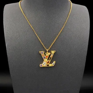 Collier Louis Vuitton décoré de cristaux LV Monogram Gold Tone