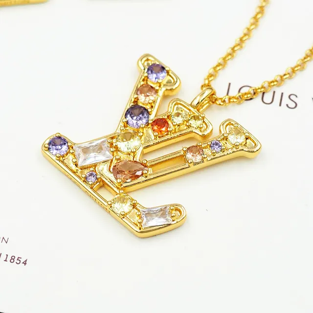 Louis Vuitton Crystal-Embellished LV Monogram Gold Tone Necklace 2