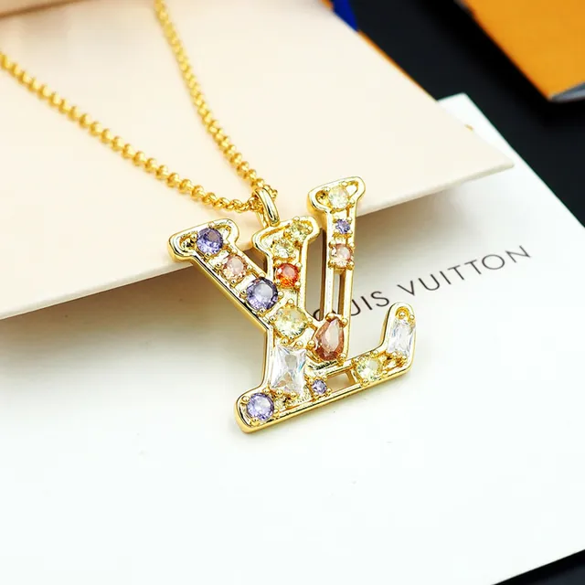 Louis Vuitton Crystal-Embellished LV Monogram Gold Tone Necklace 4