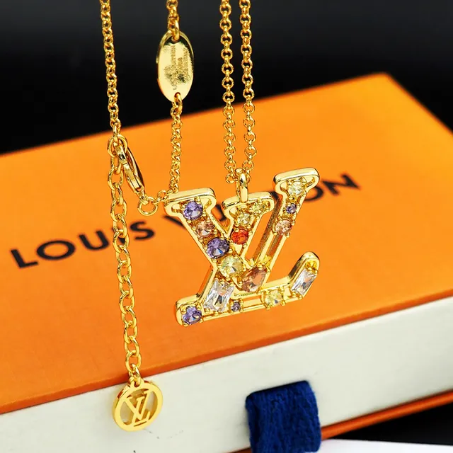 Louis Vuitton Crystal-Embellished LV Monogram Gold Tone Necklace 9