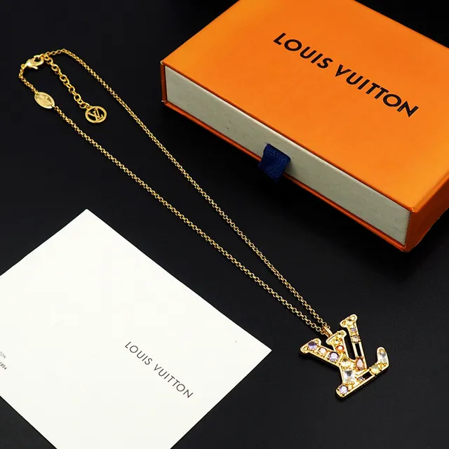 Louis Vuitton Crystal-Embellished LV Monogram Gold Tone Necklace 10