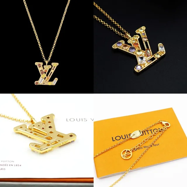 Louis Vuitton Crystal-Embellished LV Monogram Gold Tone Necklace 12