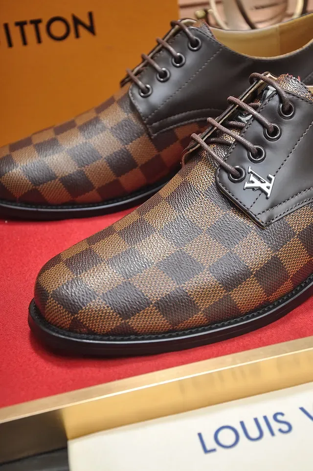 Louis Vuitton Damier Check Chaussures Oxford Cuir Marron 4