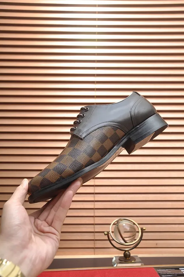 Louis Vuitton Damier Check Chaussures Oxford Cuir Marron 5