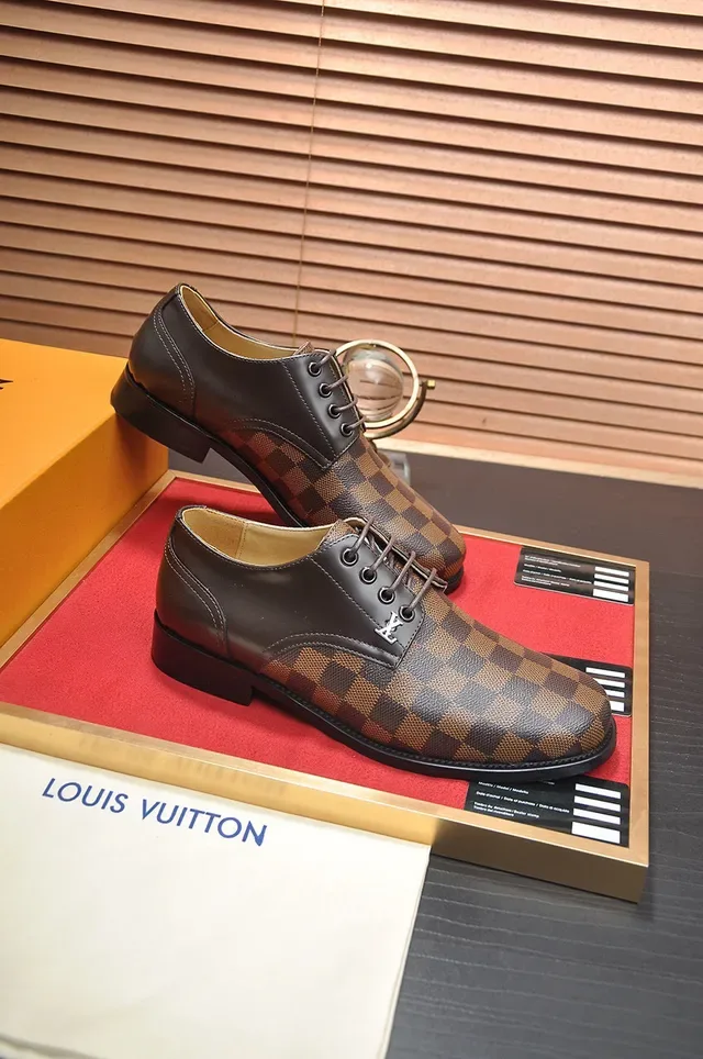 Louis Vuitton Damier Check Chaussures Oxford Cuir Marron 6