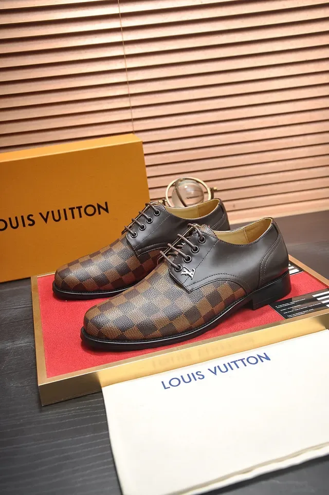 Louis Vuitton Damier Check Chaussures Oxford Cuir Marron 8