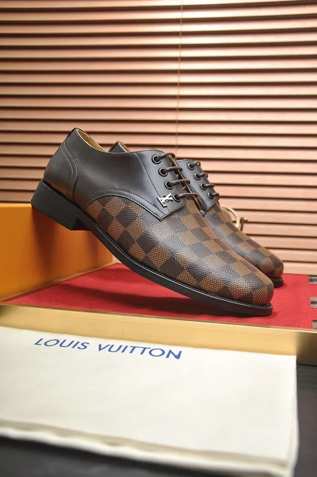 Louis Vuitton Damier Check Chaussures Oxford Cuir Marron 9